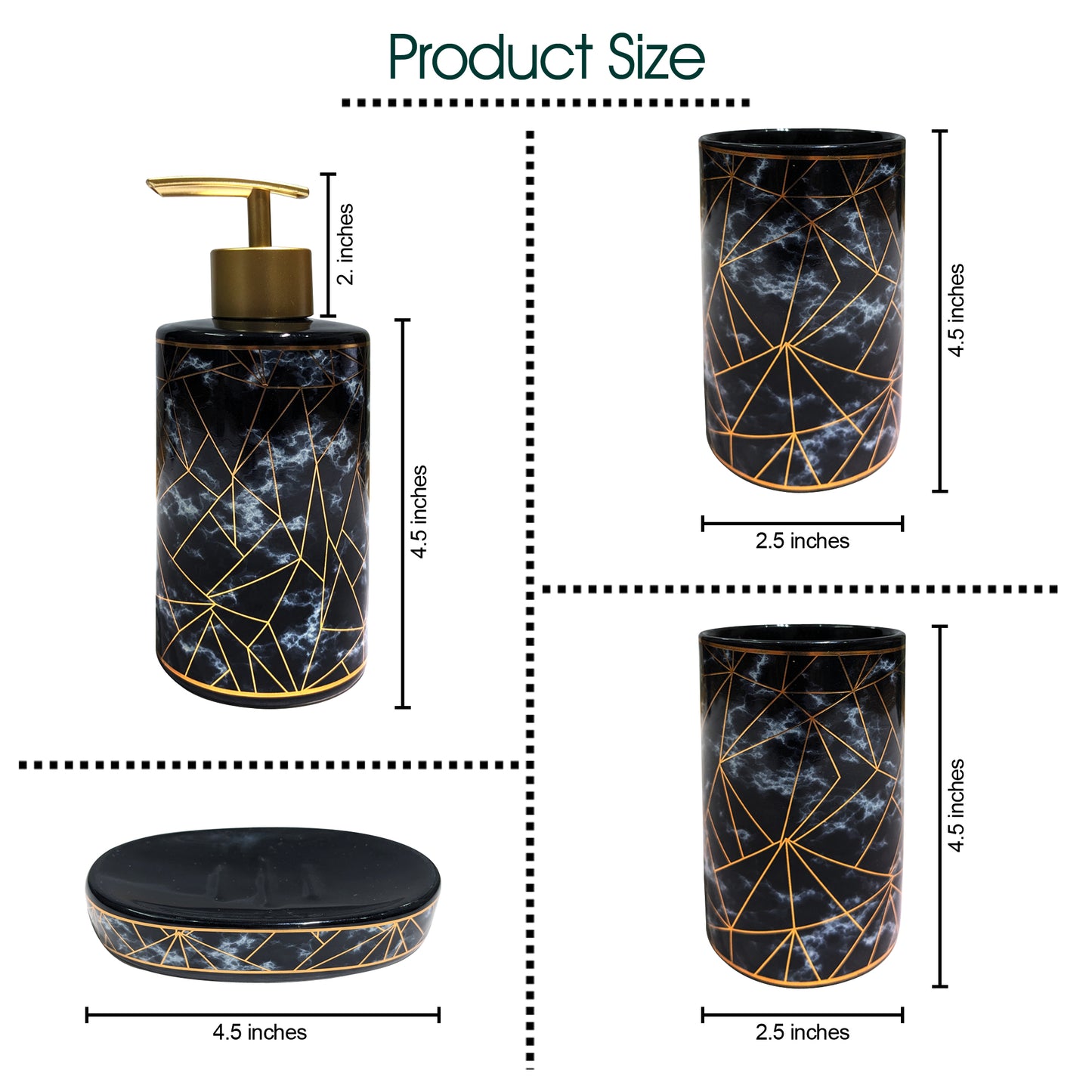 Ceramic Black Marble Finish Bath Set (4 PCS)