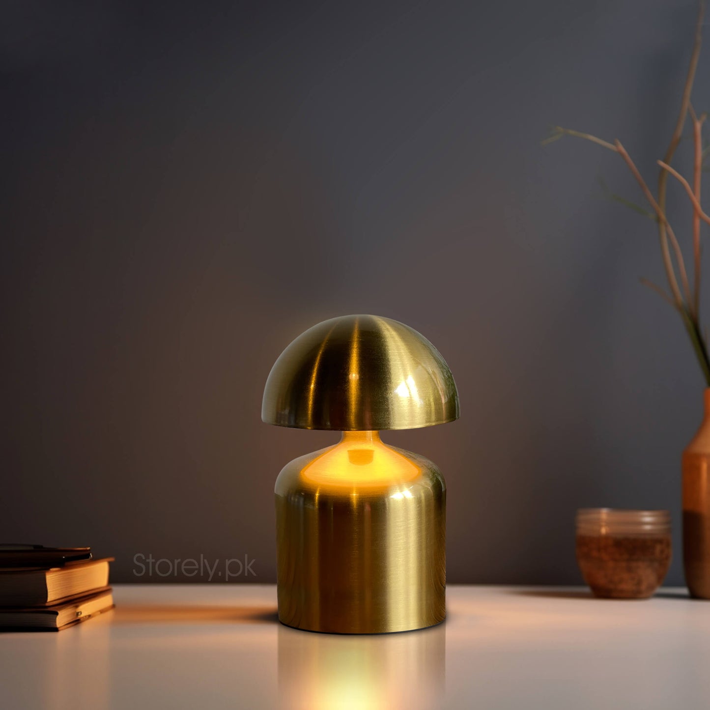 Metal Touch Sense Mushroom Nightlight Desk Lamp - Best for Restaurant Ambience and Home Decor - Stepless Dimming - Rechargeable - Battery Powered