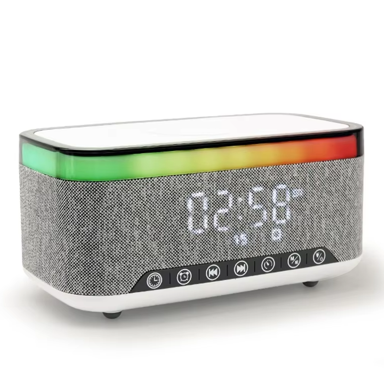 S300 Premium Bluetooth Speaker and Wireless Mobile Charger (15W) Plus Music Subwoofer with Digital Alarm Clock (Large Size)