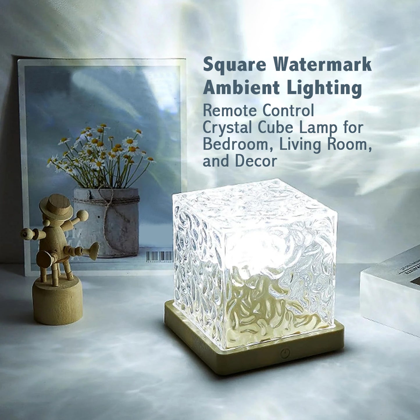 16-Color LED Square Watermark Ambient Light – Remote Control Crystal Cube Lamp for Bedroom, Living Room, and Decor