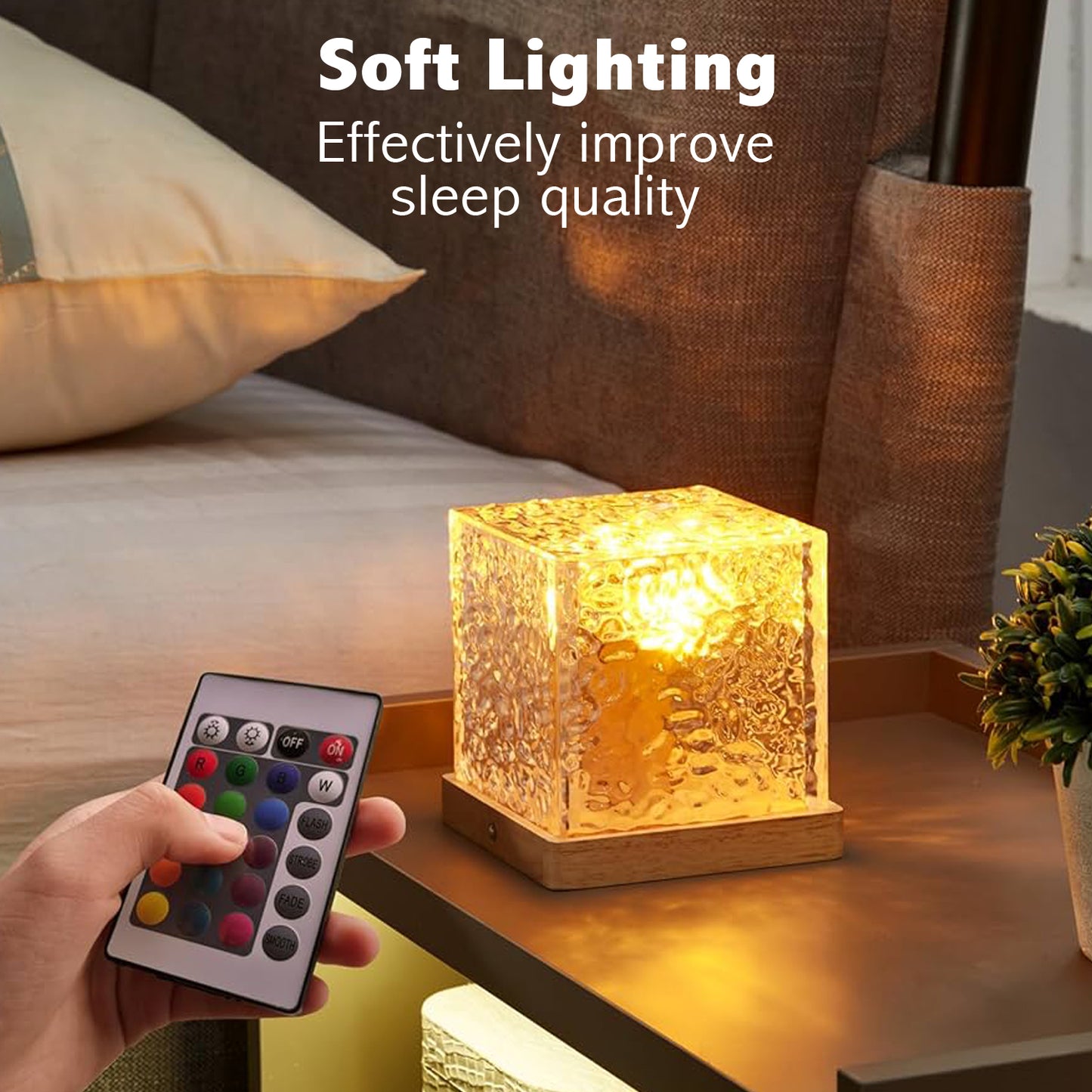 16-Color LED Square Watermark Ambient Light – Remote Control Crystal Cube Lamp for Bedroom, Living Room, and Decor