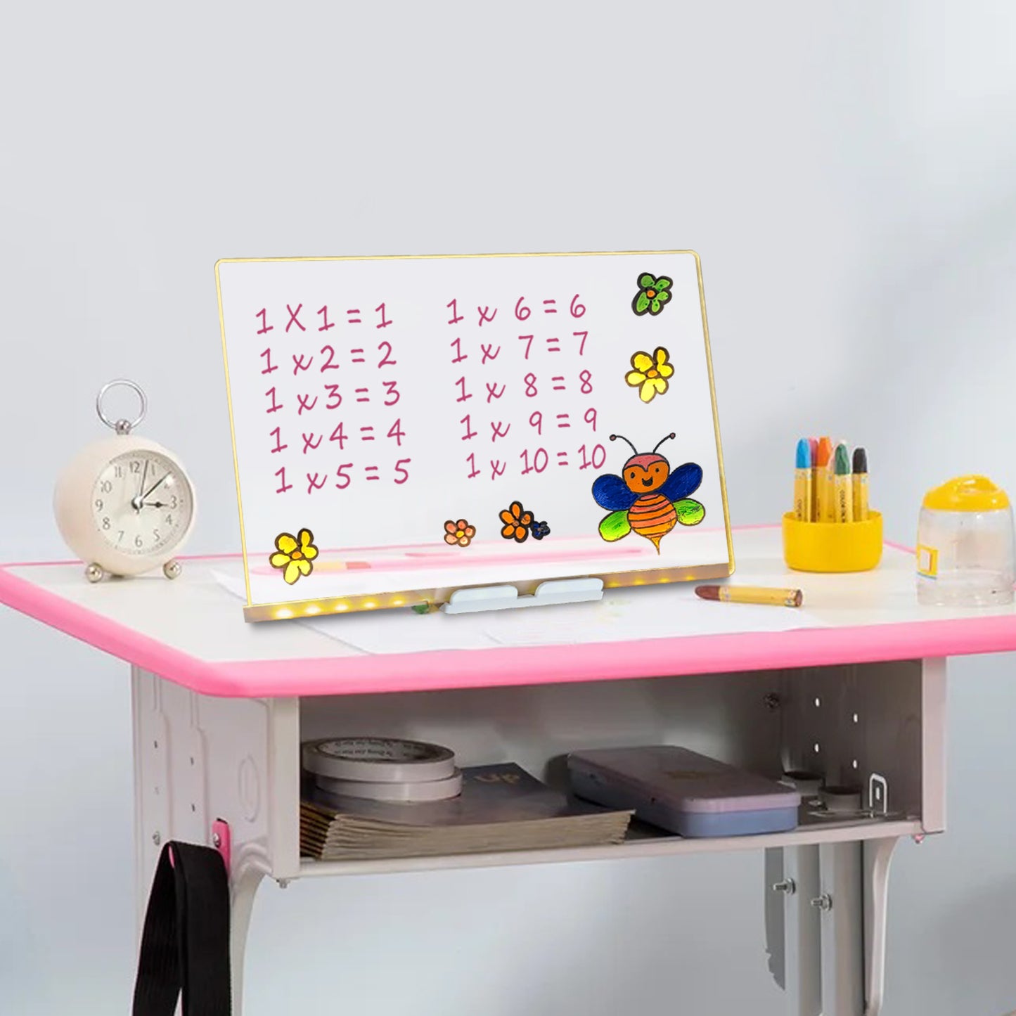 LED Light-Up Writing Board with Markers – Colorful DIY Acrylic Writing Pad with Stand & Erasable Pens for Kids