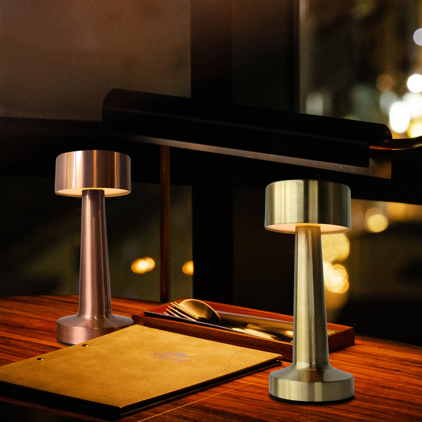 Dumbbell Shape Retro Style Rechargeable Metal Touch Lamp - USB Charge LED Light for Modern Spaces and Restaurants