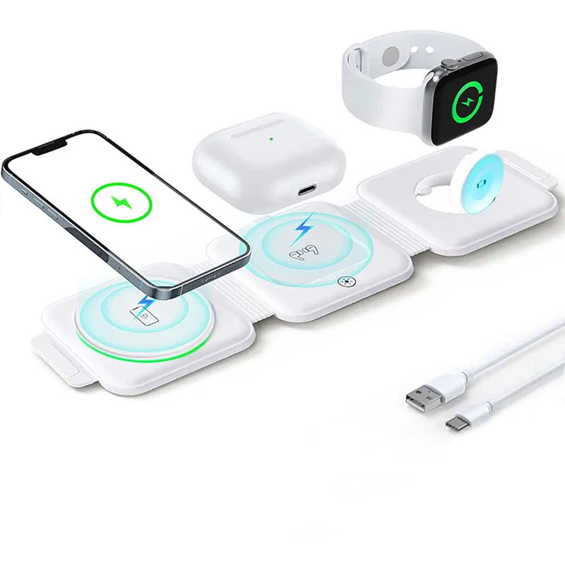 3-in-1 Foldable Wireless Charging Pad – Fast Charger for iPhone, Apple Watch, and EarPods – Portable Travel Charging Station