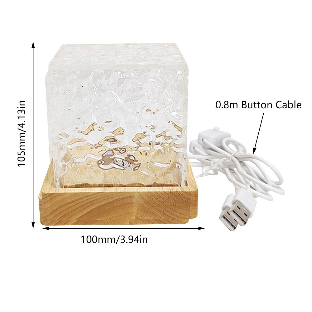 16-Color LED Square Watermark Ambient Light – Remote Control Crystal Cube Lamp with Wooden Base