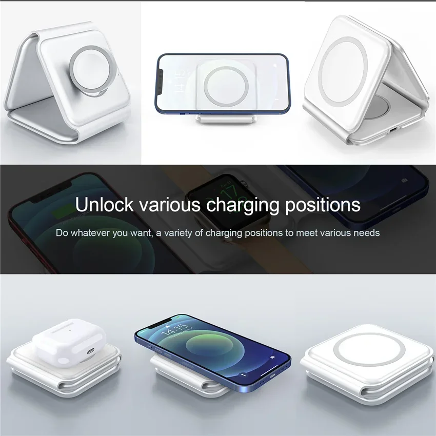 3-in-1 Foldable Wireless Charging Pad – Fast Charger for iPhone, Apple Watch, and EarPods – Portable Travel Charging Station