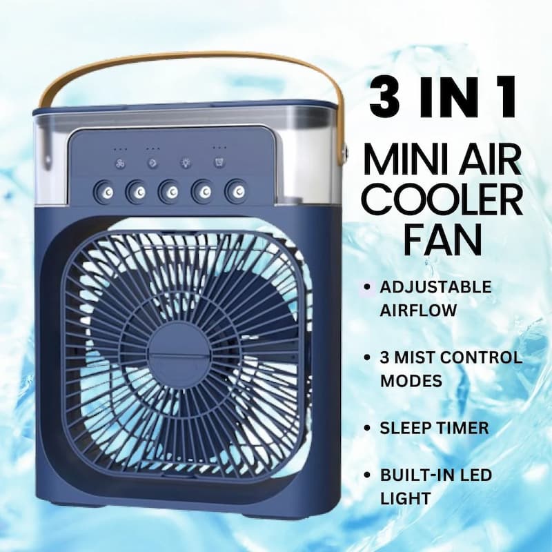 Portable Mini Air Cooler Fan with Mist – Ultra-Quiet Cooling Fan with Water Tank & Night Mode