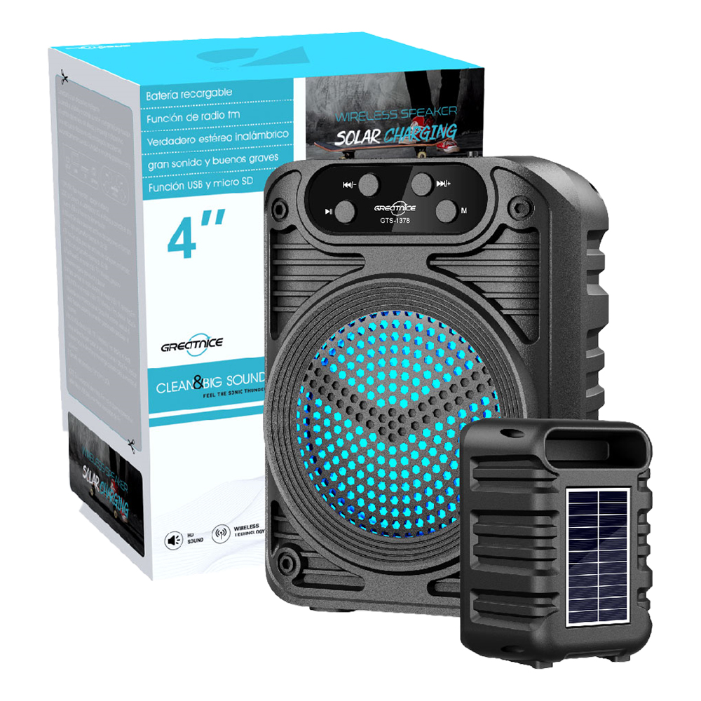 GTS-1378 Portable Bluetooth Speaker with Solar Panel, RGB