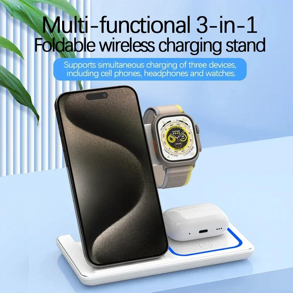 3-in-1 Wireless Charging Station for iPhone, Apple Watch, and AirPods, Fast Charging Dock