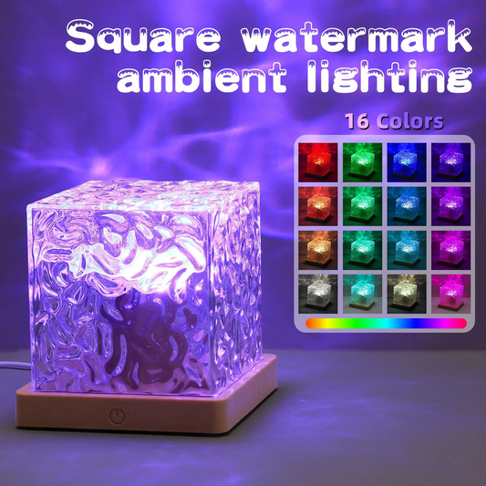 16-Color LED Square Watermark Ambient Light – Remote Control Crystal Cube Lamp for Bedroom, Living Room, and Decor