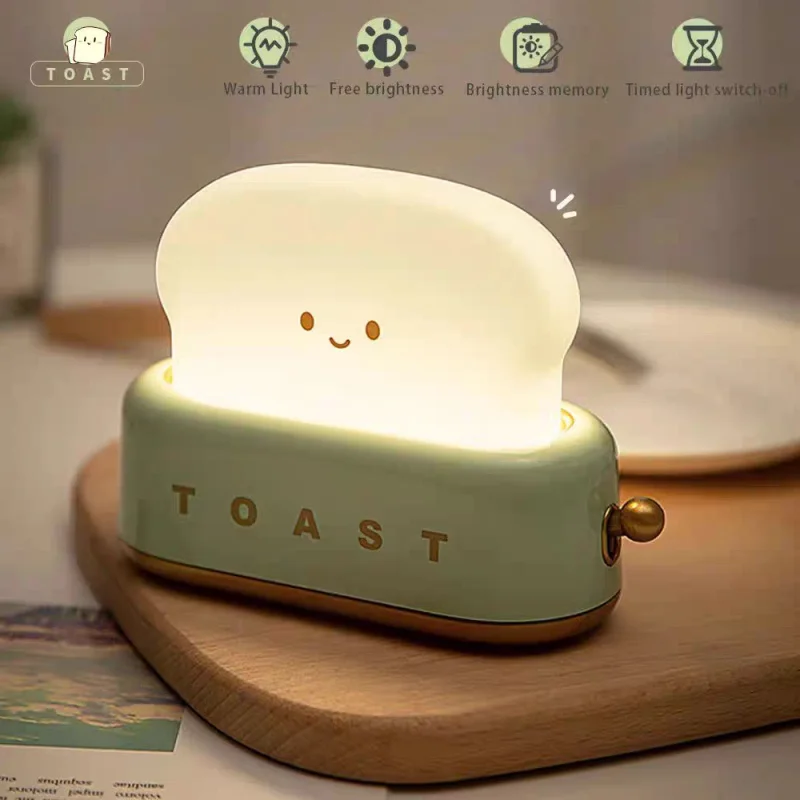 Cute Toast Night Light – Dimmable LED Bedside Lamp