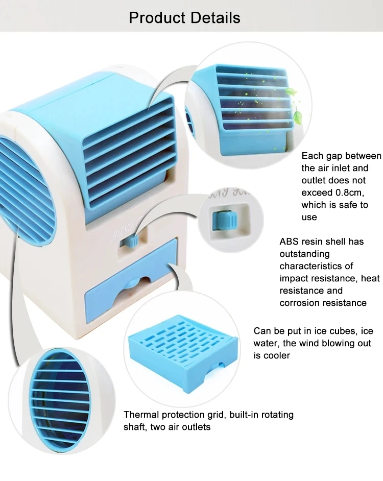 Mini Portable Air Cooler Fan with Dual Air Outlets – Ice Tray & Adjustable Airflow – USB Powered Desk Fan for Home, Office & Travel