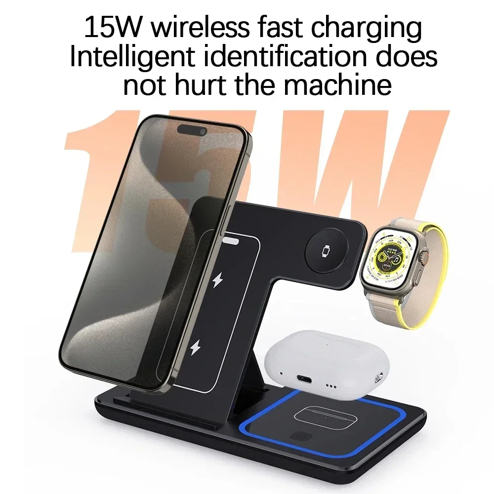 3-in-1 Wireless Charging Station for iPhone, Apple Watch, and AirPods, Fast Charging Dock