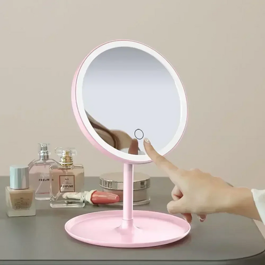 LED Makeup Mirror with Storage Tray – HD Mirror with Light & Organizer