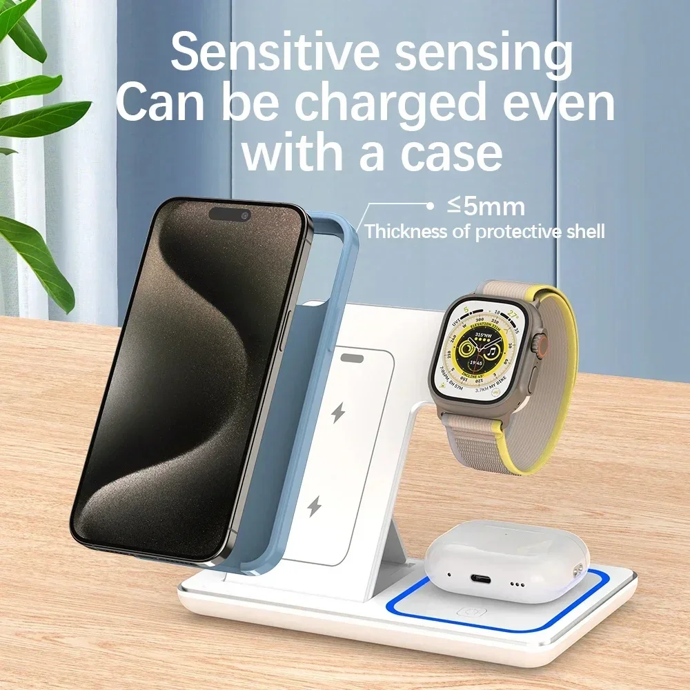 3-in-1 Wireless Charging Station for iPhone, Apple Watch, and AirPods, Fast Charging Dock