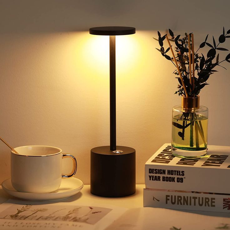 Long Neck Metal Touch Sense LED Lamp – Modern Minimalist Design, USB Rechargeable 3 Dimmable Light Modes - Best for Bedroom, Living Room and Restaurants