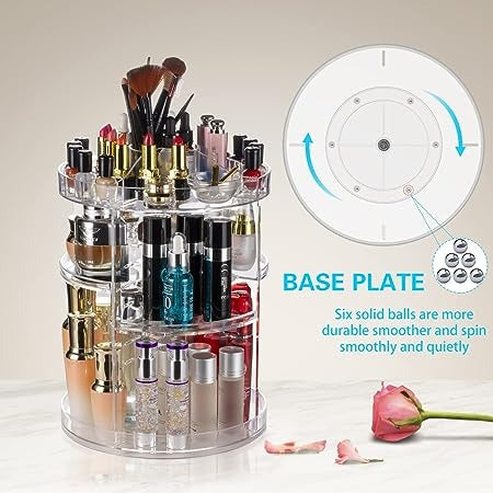 360° Rotating Crystal Makeup Organizer Adjustable Cosmetic Display Stand Box, Makeup Storage box for Vanity Bedroom & Bathroom