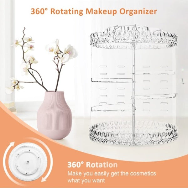 360° Rotating Crystal Makeup Organizer Adjustable Cosmetic Display Stand Box, Makeup Storage box for Vanity Bedroom & Bathroom