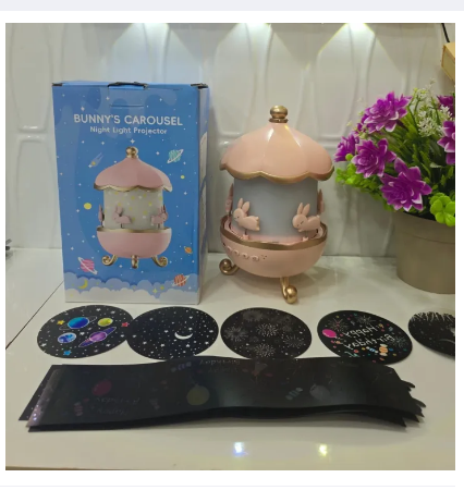 Bunny Carousel Night Lamp Projector with Bluetooth Speaker & 3-Color Ambient Light