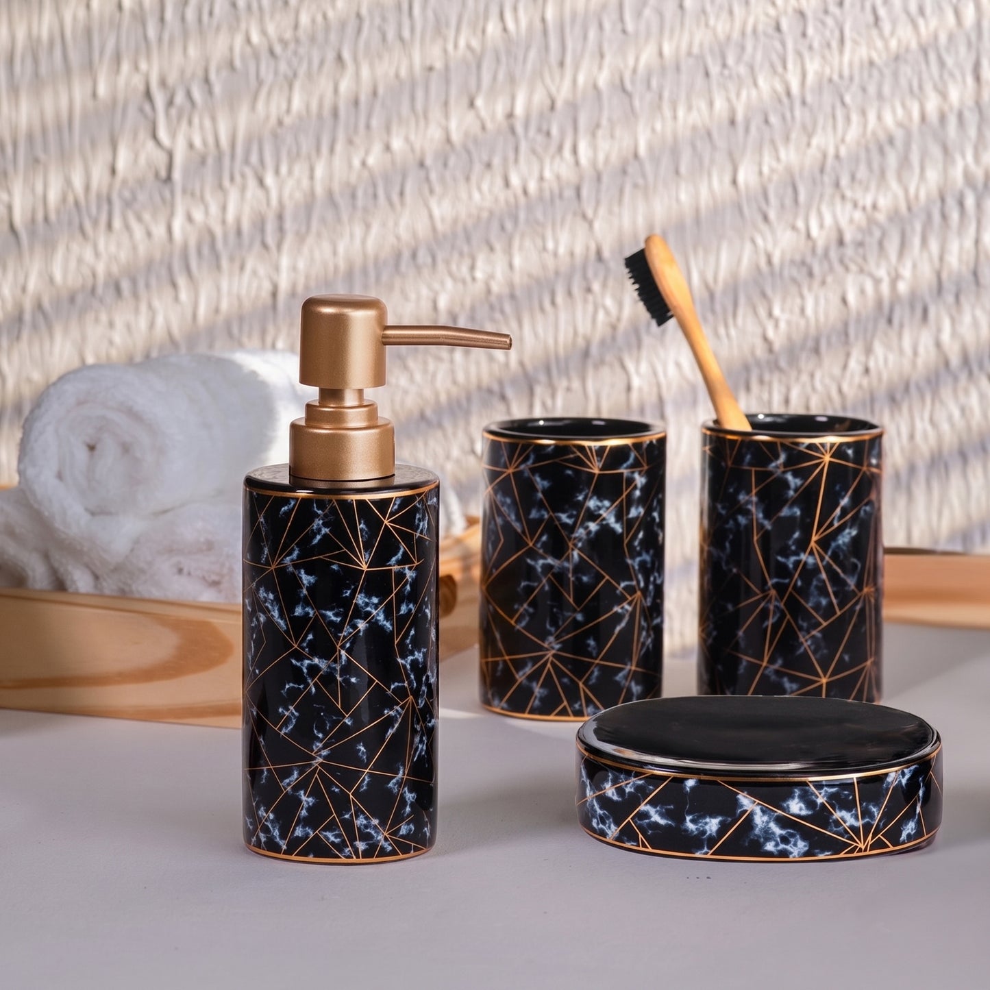 Ceramic Black Marble Finish Bath Set (4 PCS)