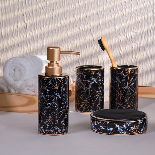 Ceramic Black Marble Finish Bath Set (4 PCS)