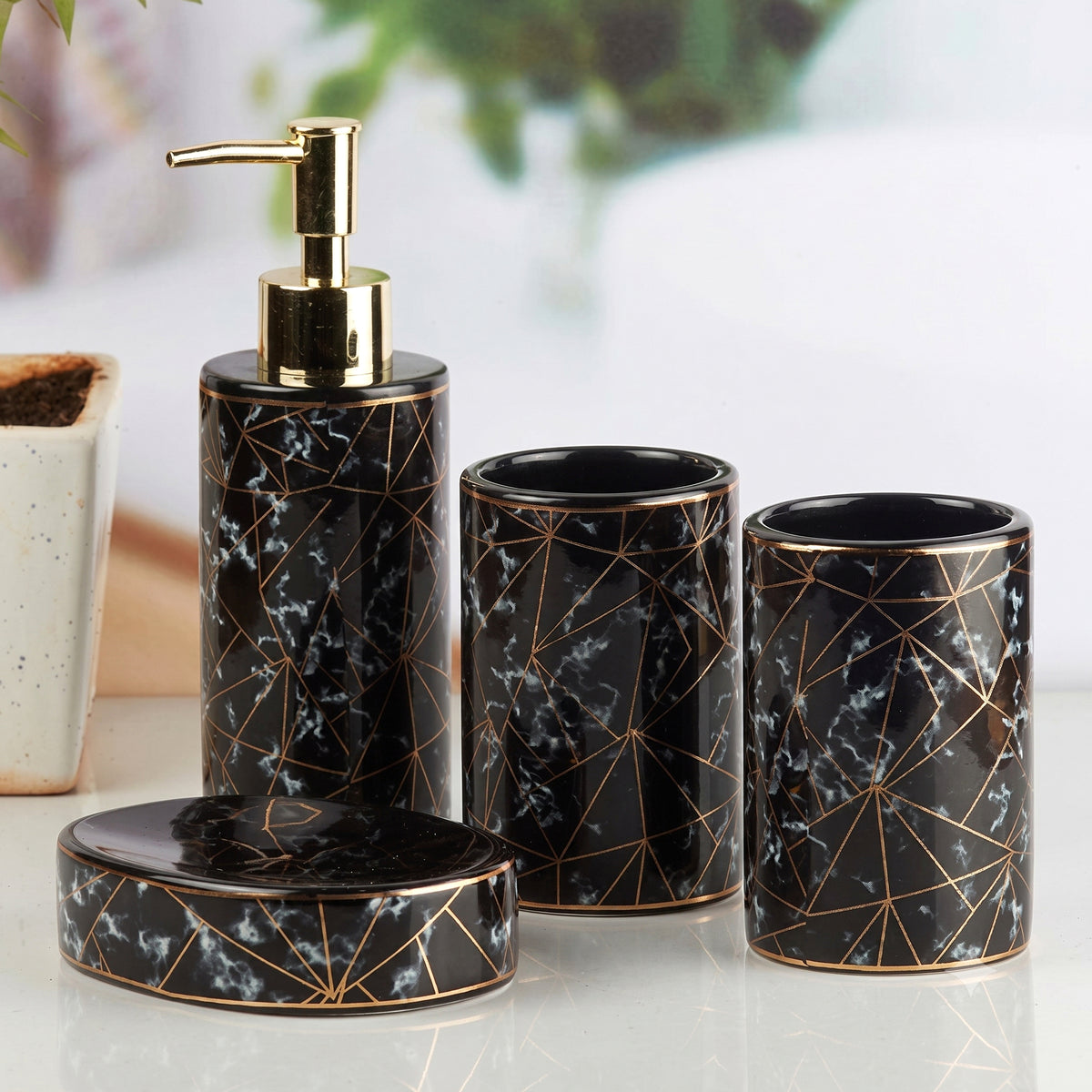 Ceramic Black Marble Finish Bath Set (4 PCS)