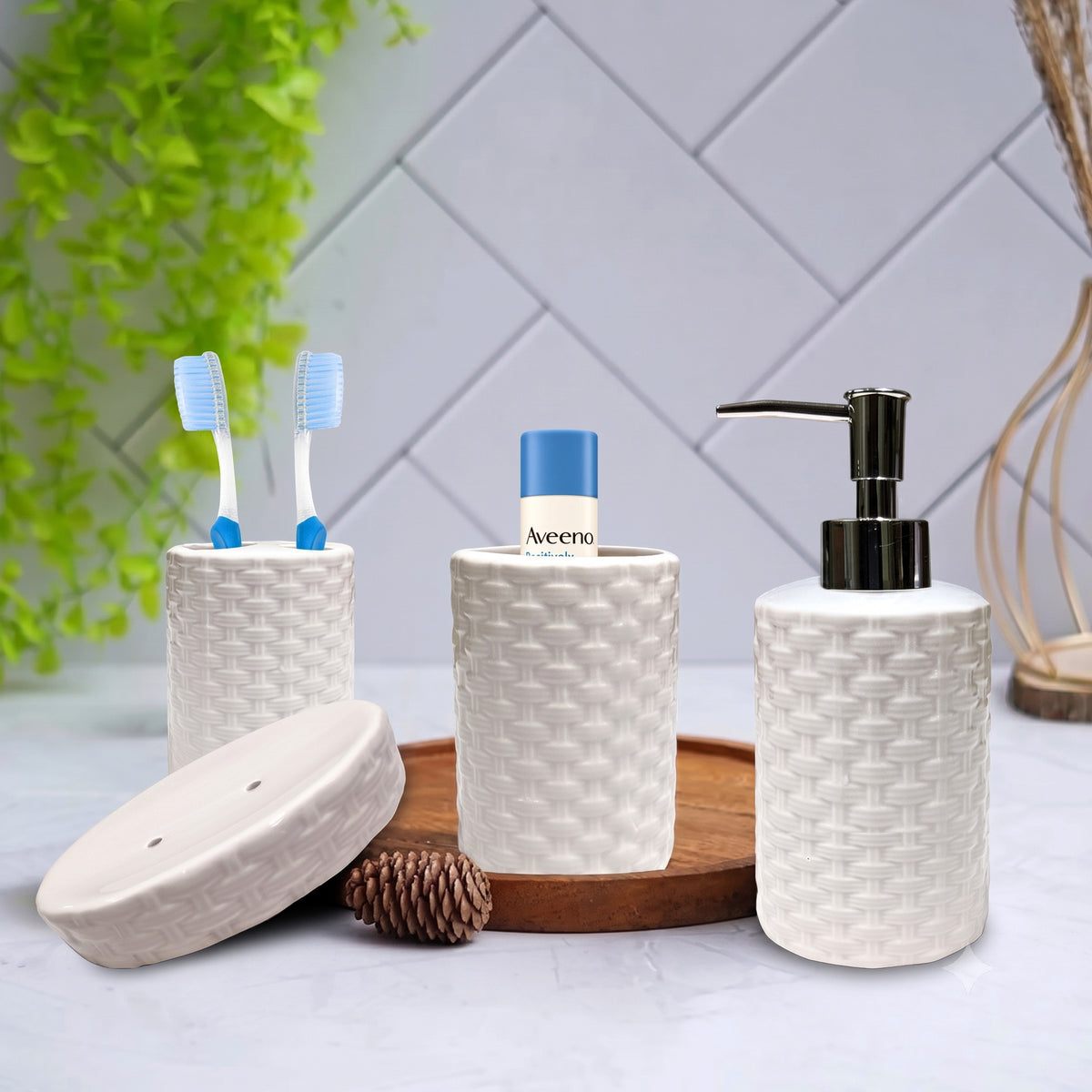 White Ceramic Bathroom Accessories Set (4-Piece)