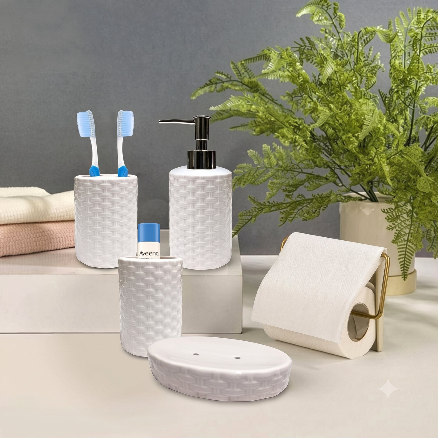 White Ceramic Bathroom Accessories Set (4-Piece)