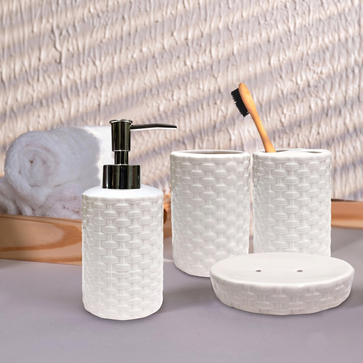 White Ceramic Bathroom Accessories Set (4-Piece)