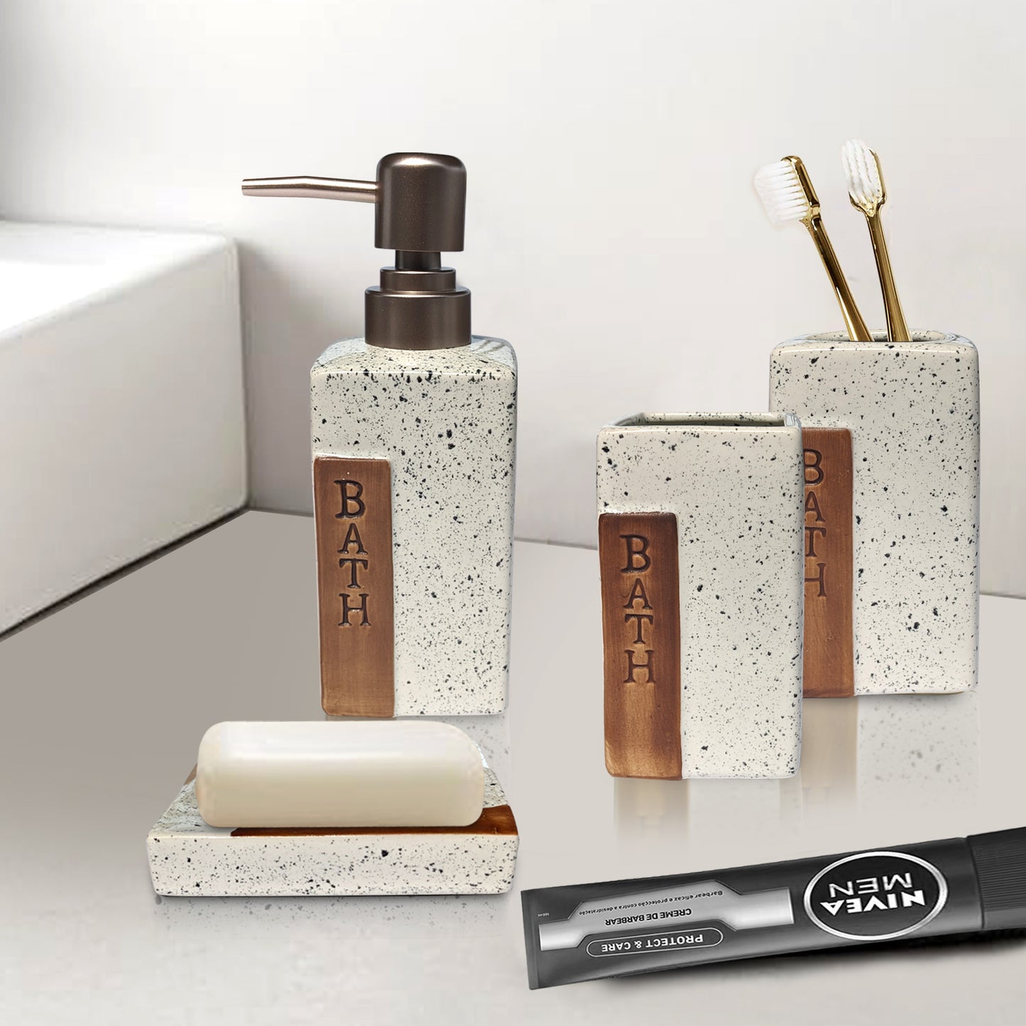 Modern Ceramic Bathroom Accessories Set (4 Pieces)