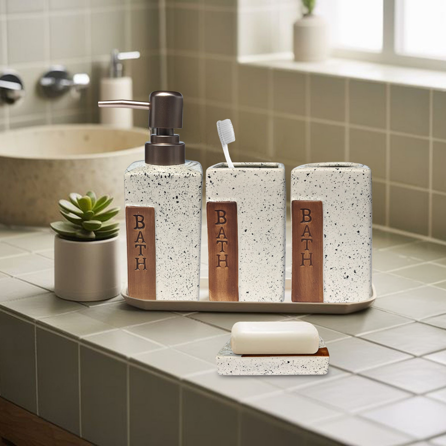 Modern Ceramic Bathroom Accessories Set (4 Pieces)