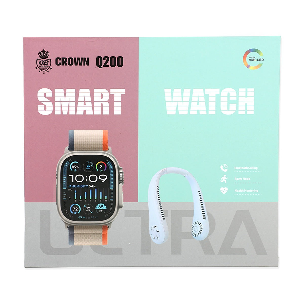 Crown Q200 Smart Watch + Bladeless Neck Fan Combo