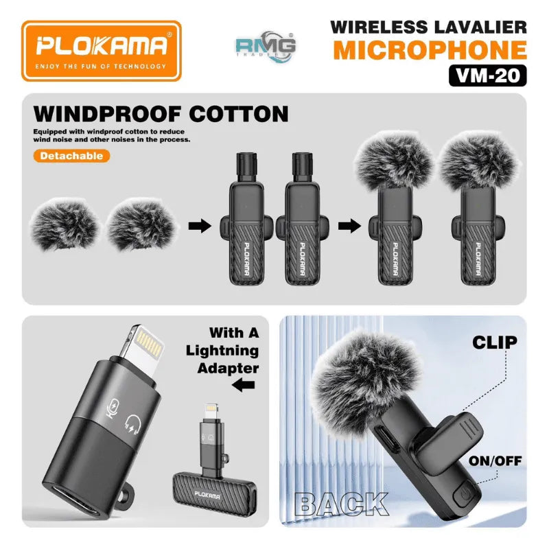 Plokama VM-20 2.4G Wireless Lavalier Microphone