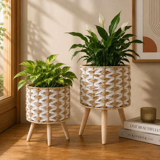 Woven Wooden Leg Plant Pot (Pack of 2)