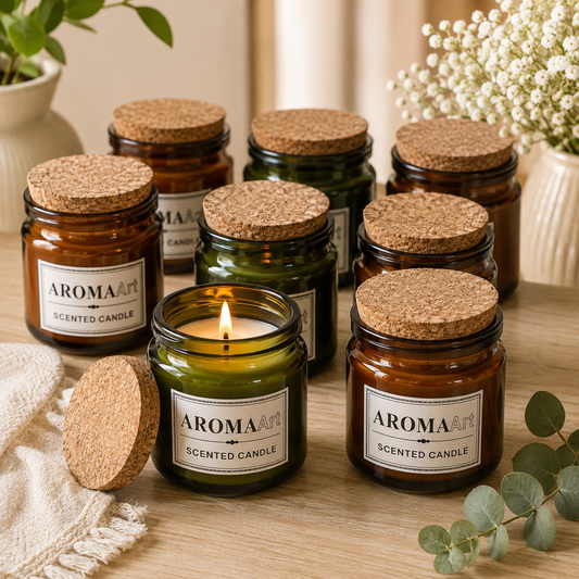 AromaArt Scented Glass Jar Candle with Cork Lid