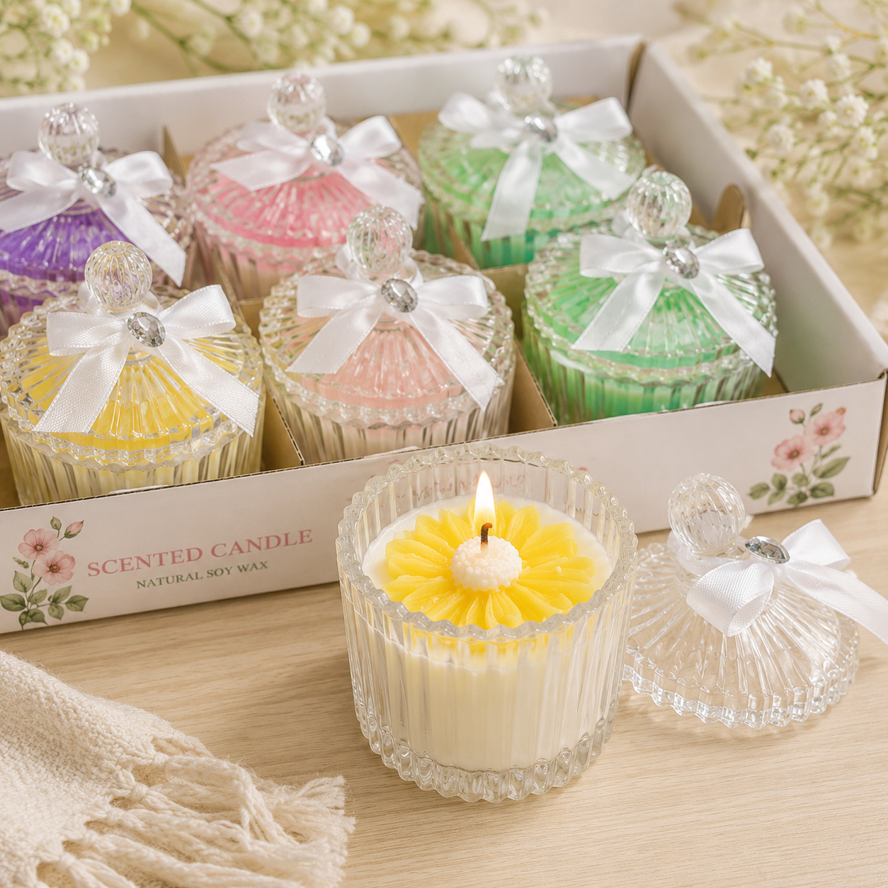 Decorative Glass Scented Candle with Lid
