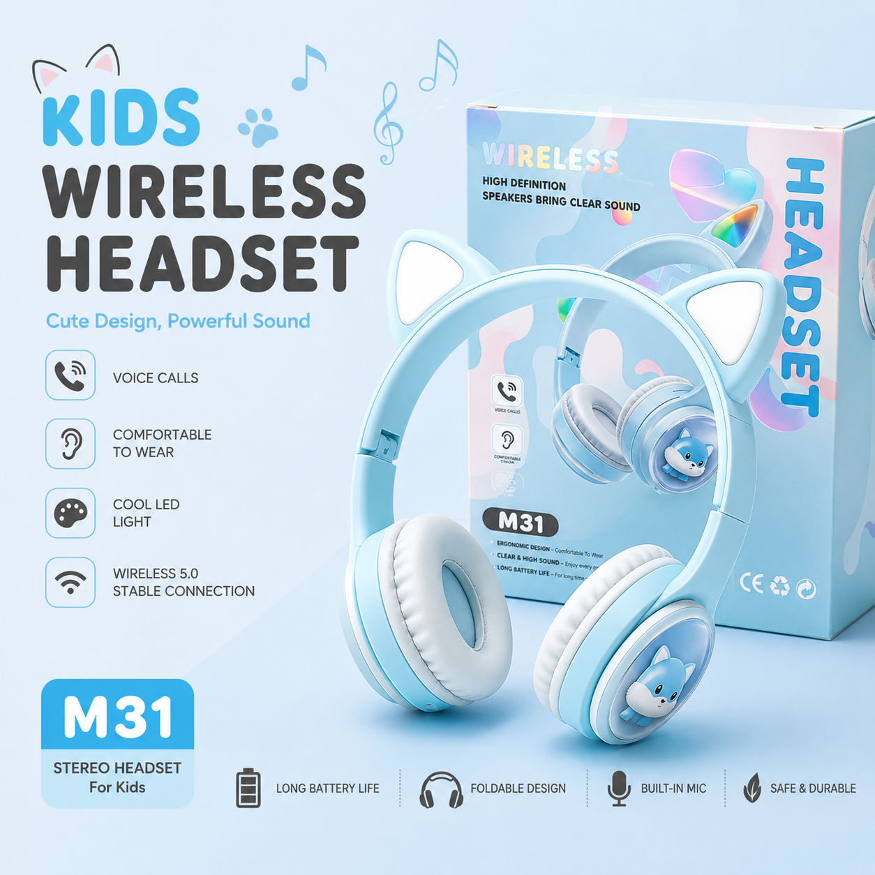 Wireless Cat Ear Bluetooth Headphones (M31)