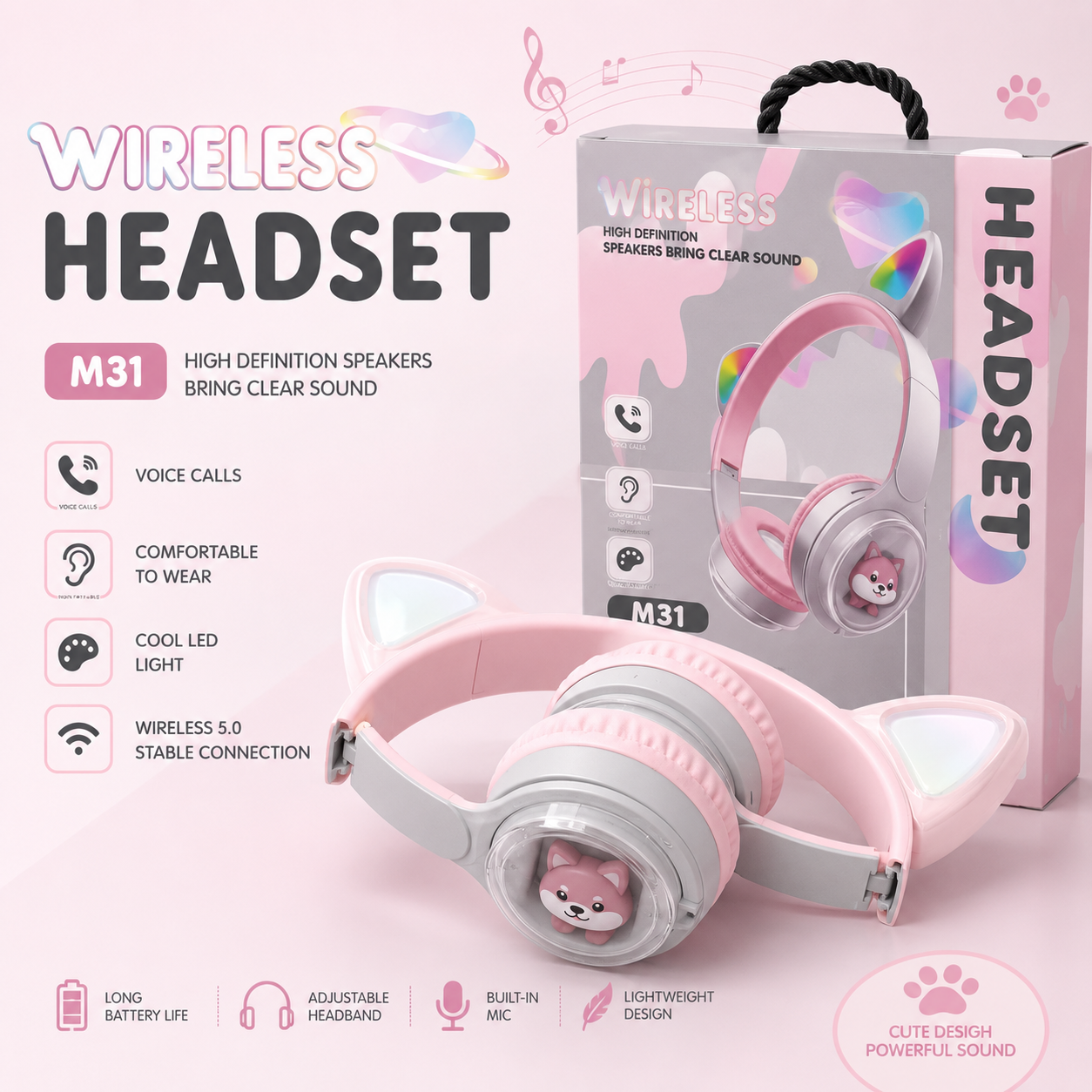 Wireless Cat Ear Bluetooth Headphones (M31)