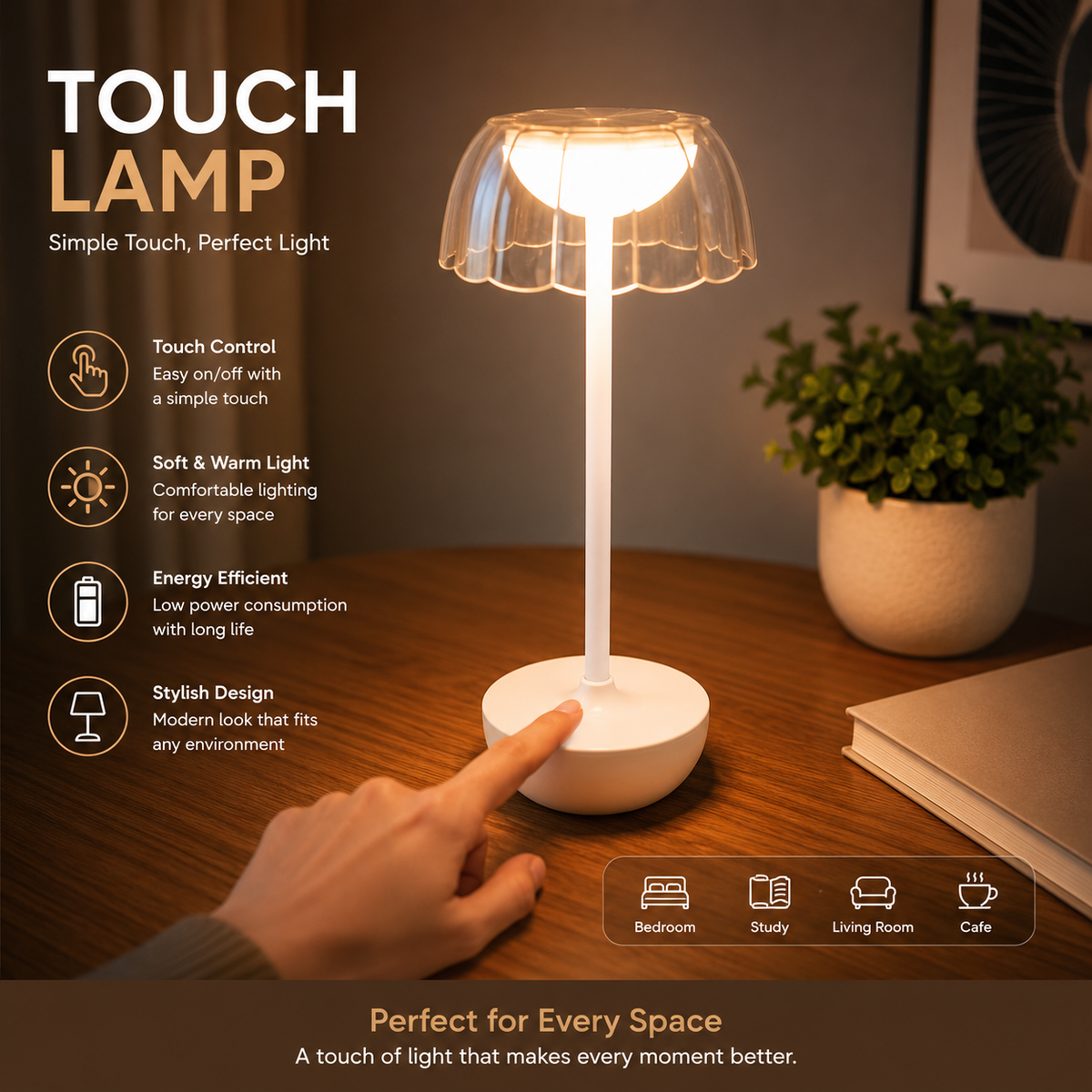 Fluted Dome Shade Rechargeable LED Touch Lamp