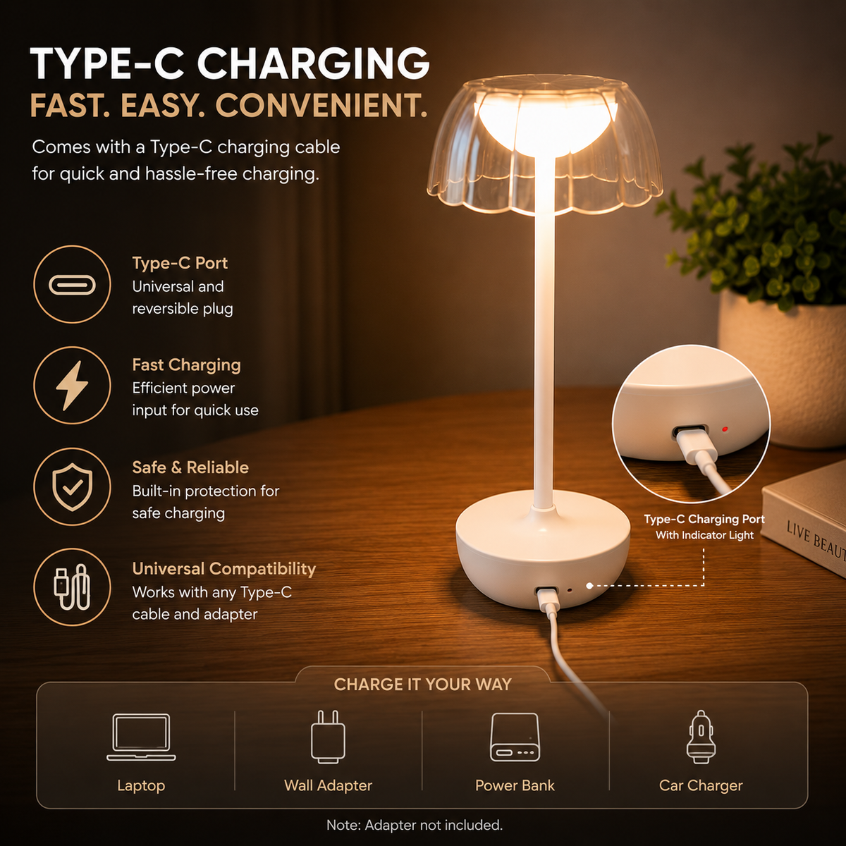 Fluted Dome Shade Rechargeable LED Touch Lamp