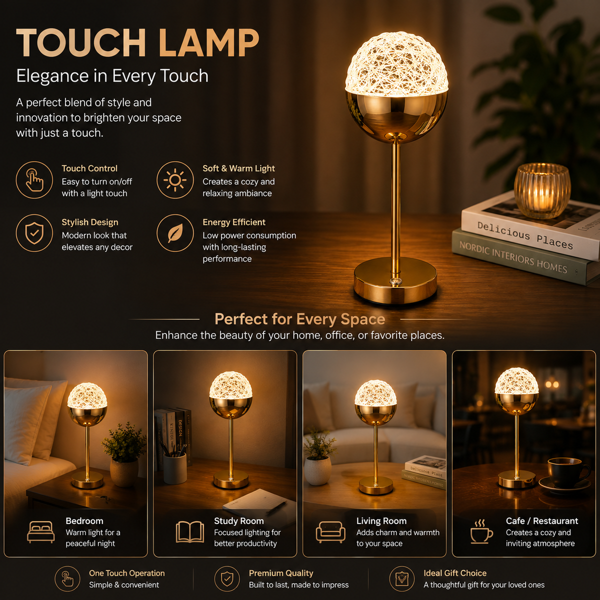 Mushroom Dome Touch Lamp – LED Table Lamp with Touch Control