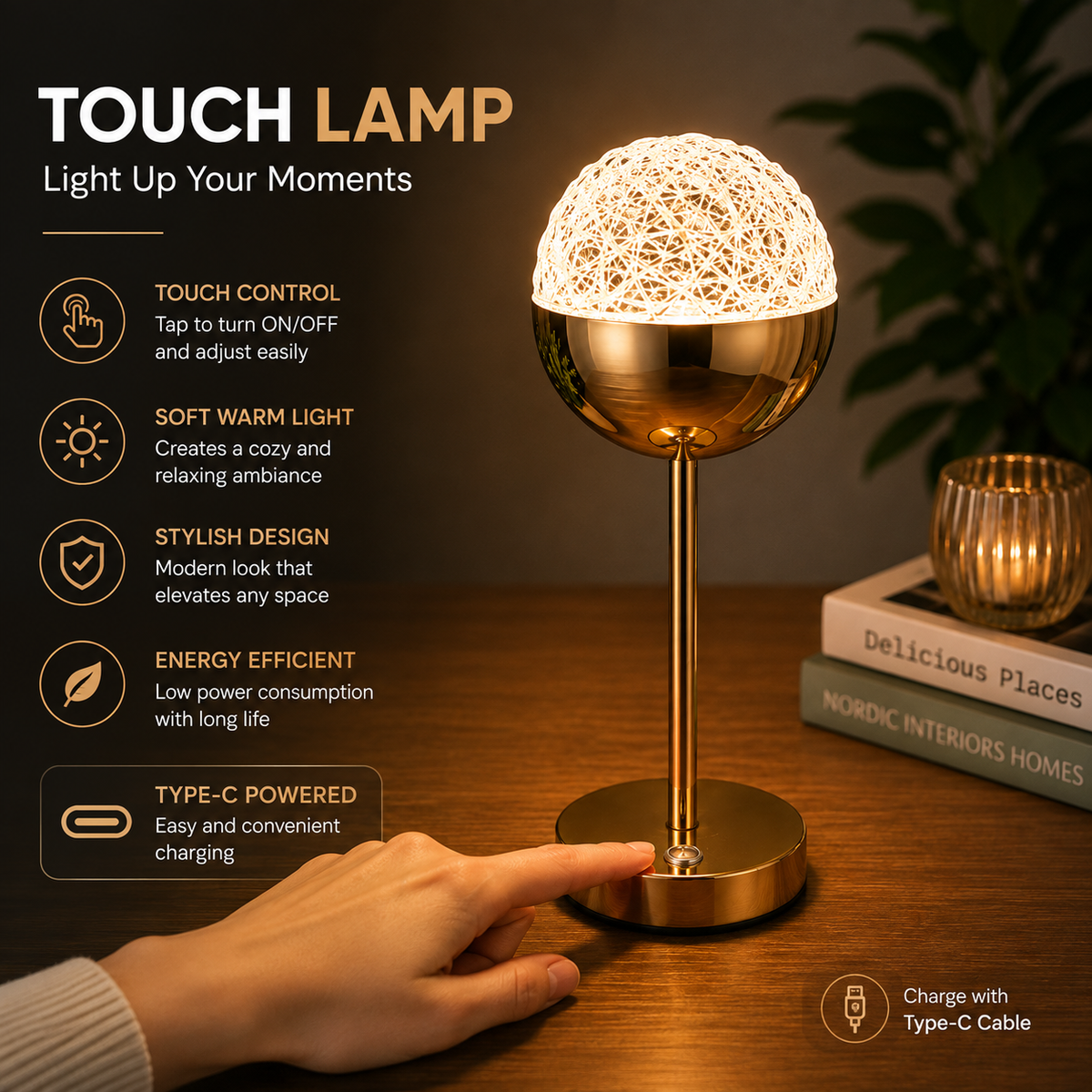 Mushroom Dome Touch Lamp – LED Table Lamp with Touch Control