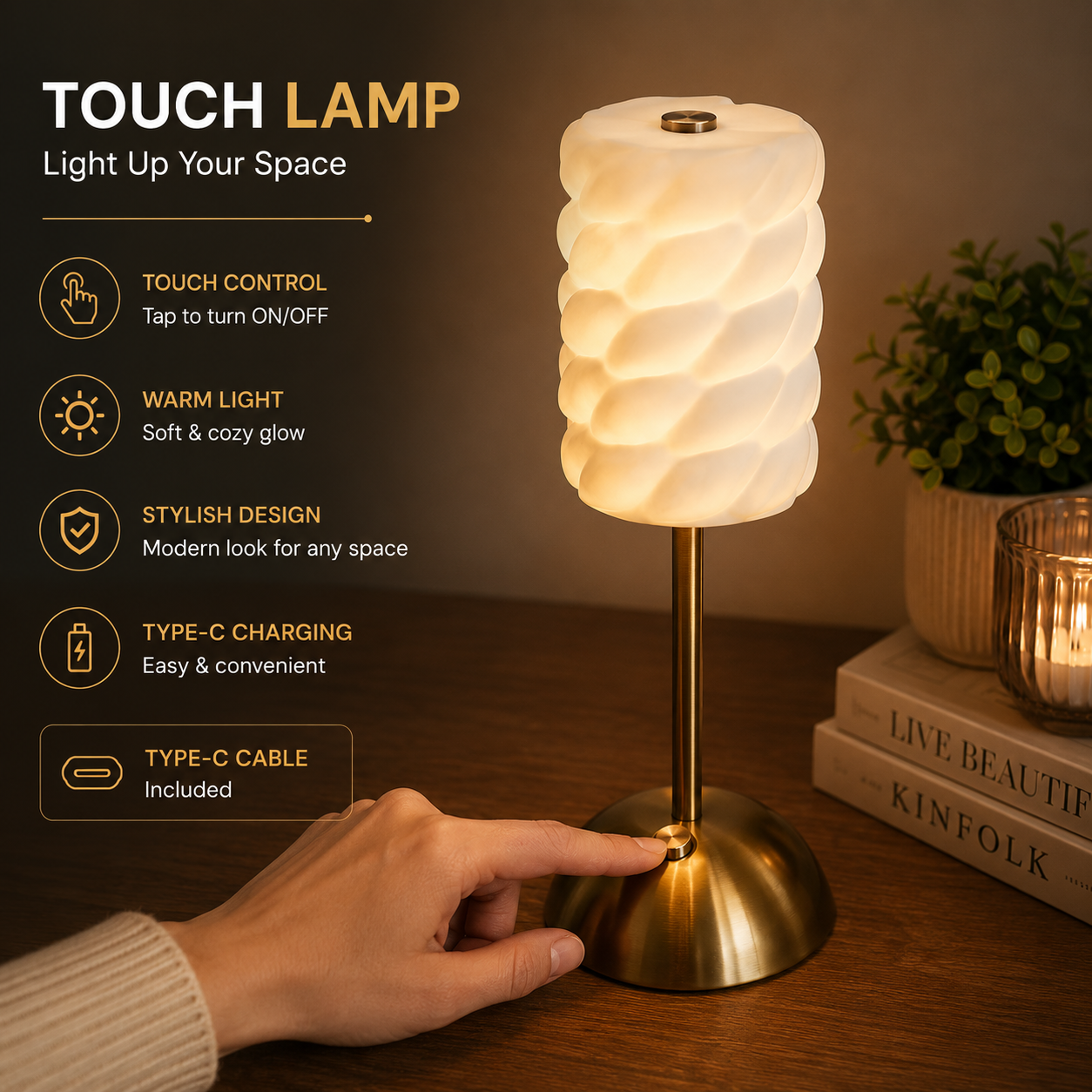 Cloud Glow Rechargeable 3-Color LED Table Lamp – Modern Touch Sense Light