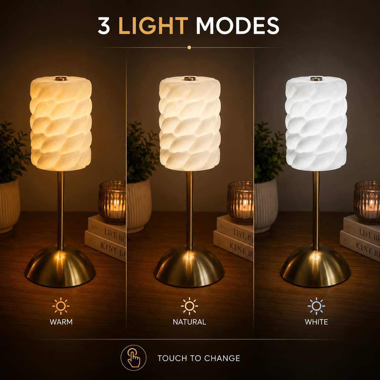 Cloud Glow Rechargeable 3-Color LED Table Lamp – Modern Touch Sense Light