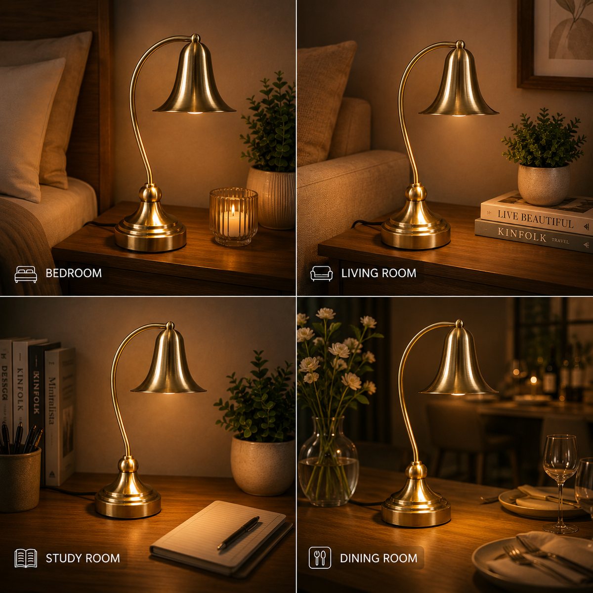 Elegant Gold Bell-Shade Table Lamp