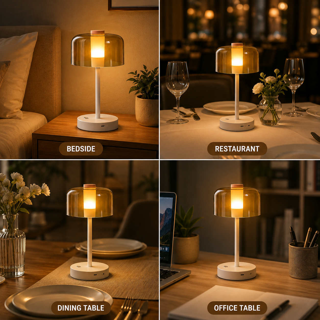 Halo Nordic Style Minimalist LED Table Lamp  Rechargeable  Touch Control Warm Ambient Light