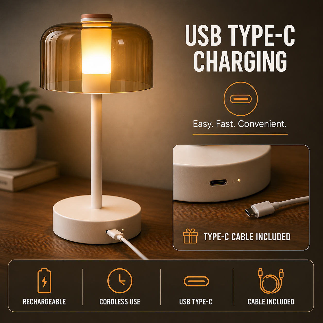 Halo Nordic Style Minimalist LED Table Lamp  Rechargeable  Touch Control Warm Ambient Light