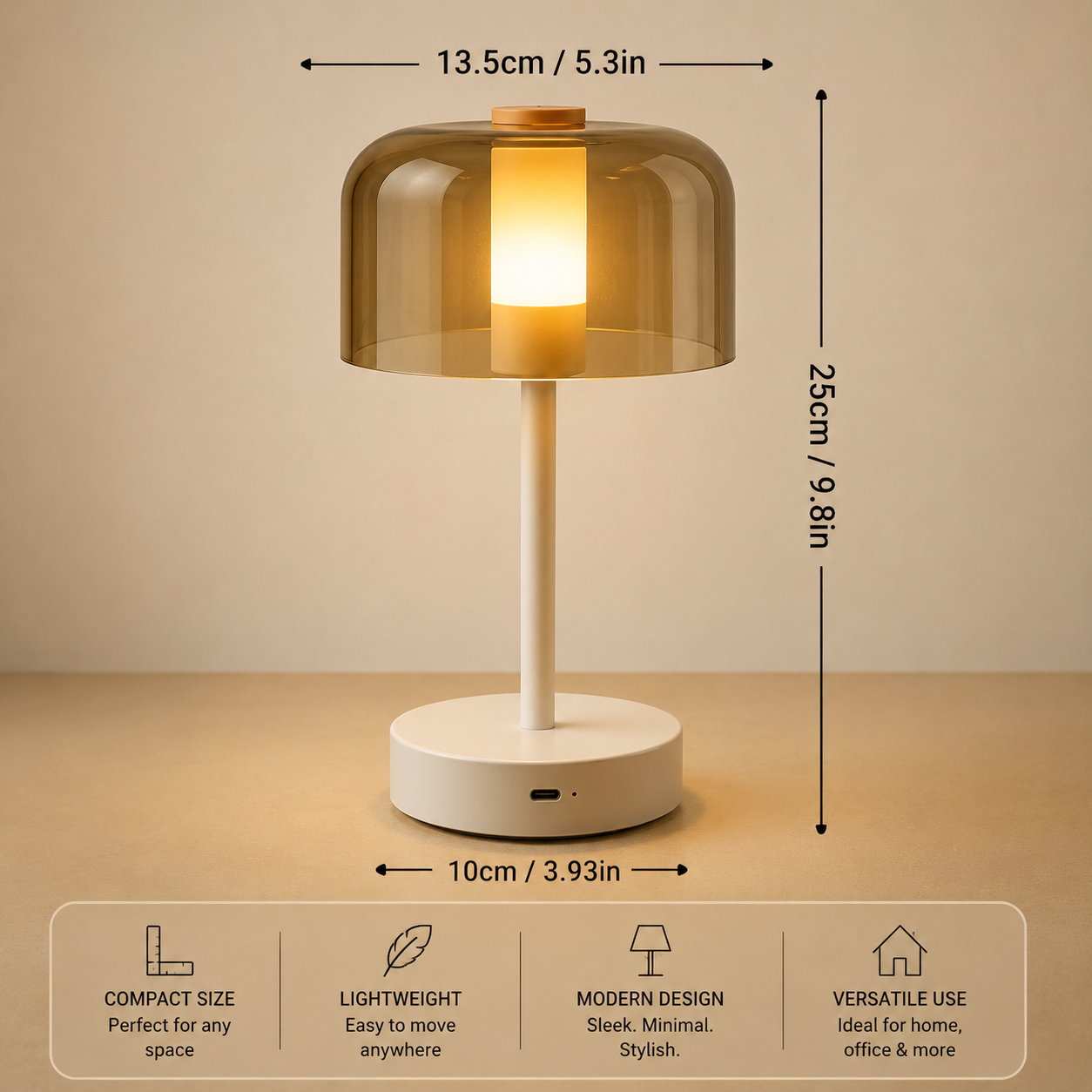 Halo Nordic Style Minimalist LED Table Lamp  Rechargeable  Touch Control Warm Ambient Light