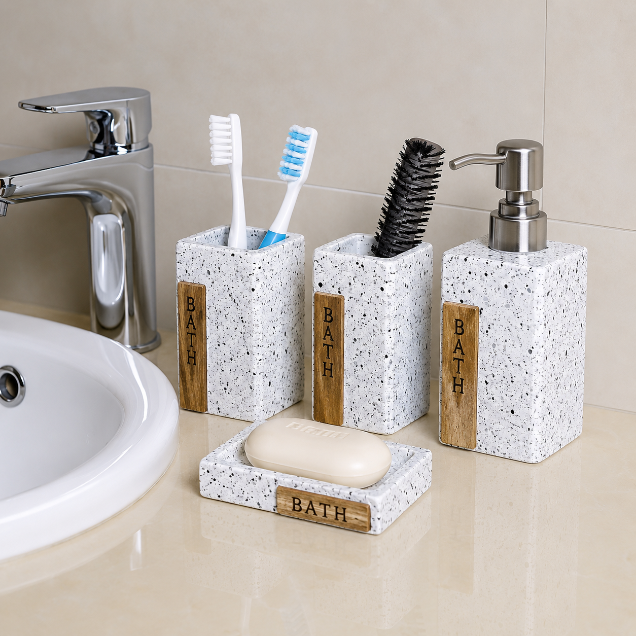Modern Ceramic Bathroom Accessories Set (4 Pieces)