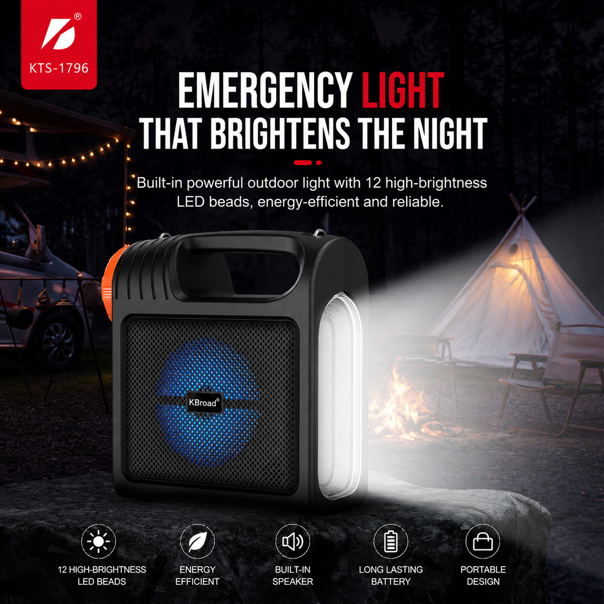 KTS-1796 Portable Camping Power Station with LED Lantern & Bluetooth Speaker